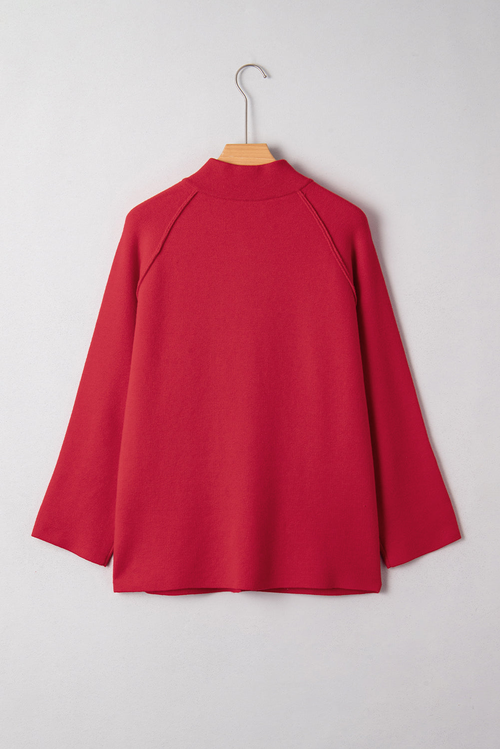 Fiery Red Solid Color Mock Collar Loose Jacket