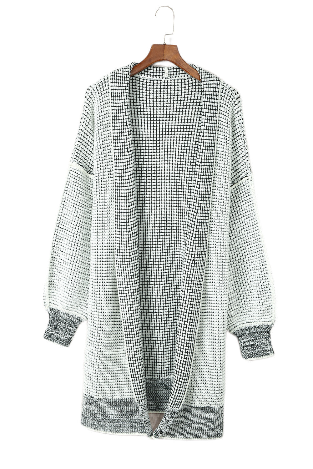 Grey Plaid Contrast Trim Casual Knit Cardigan