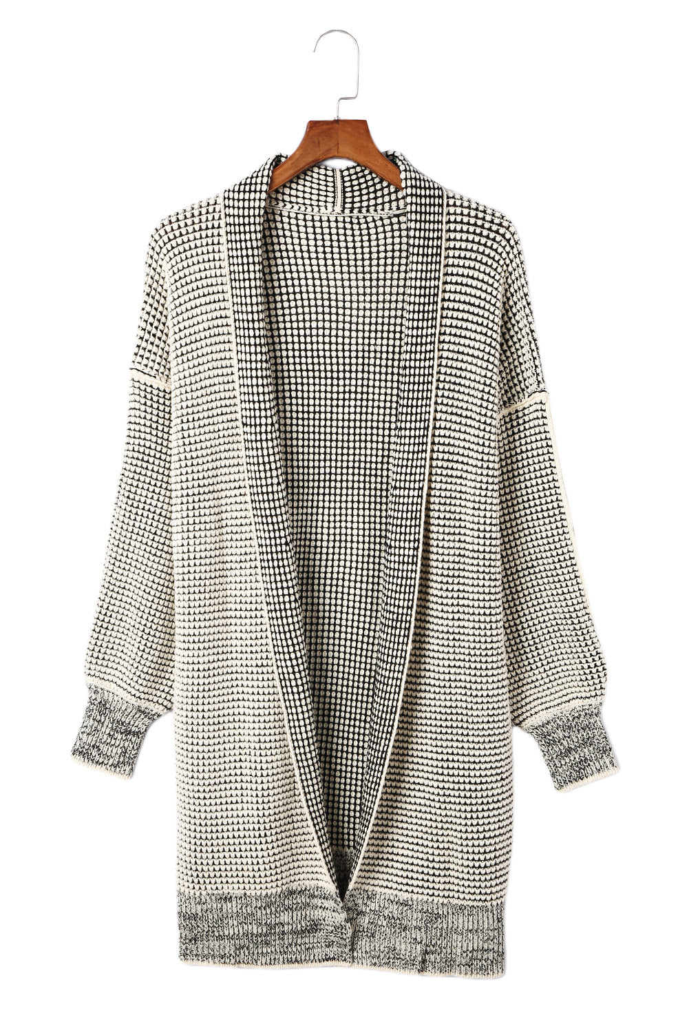 Grey Plaid Contrast Trim Casual Knit Cardigan