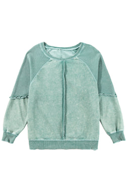 Light French Beige Patchwork Raglan Sleeve Exposed Seam Sweatshirt