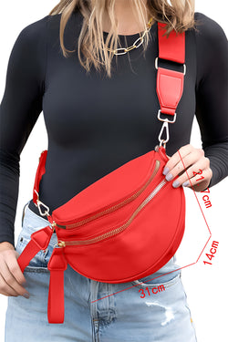 Bright Pink Strap Double Zipper Crossbody Bag