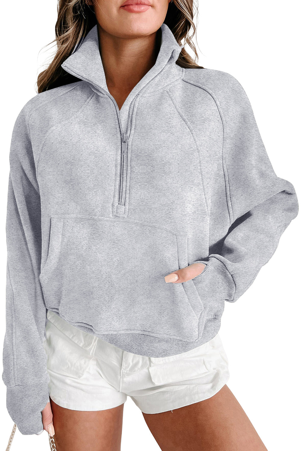 Black Quarter Zip Stand Neck Kangaroo Pocket Sweatshirt