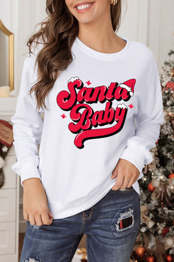 White Santa Baby Graphic Pullover Sweatshirt