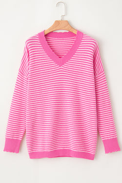 Striped V-Neck Dropped Shoulder Sweater