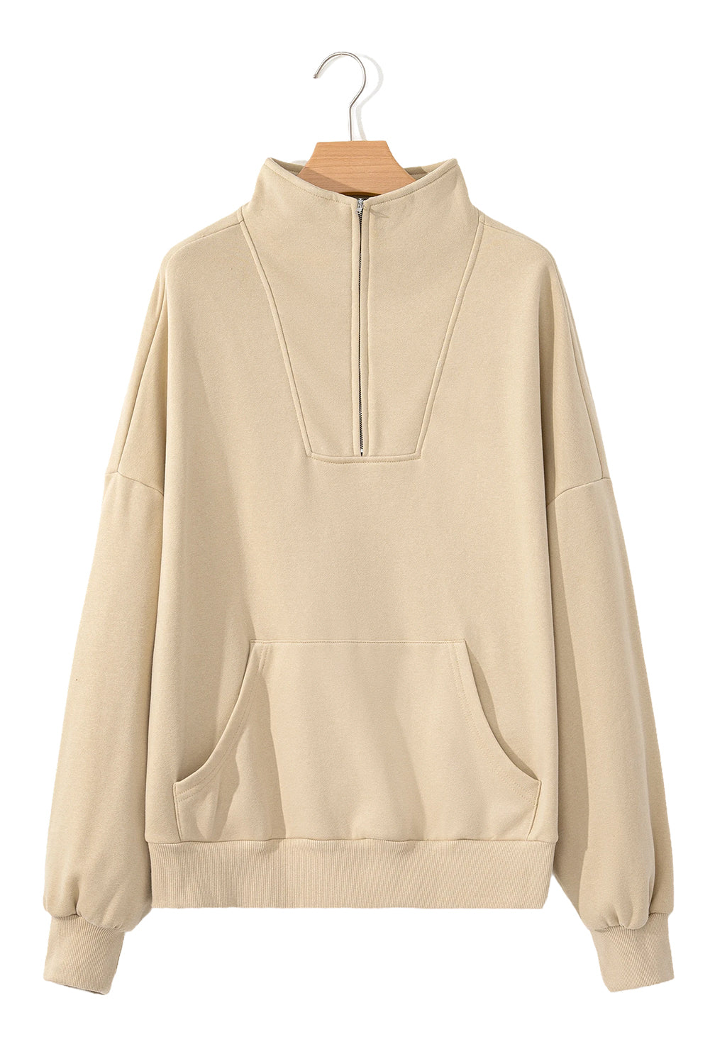 Black Zip-up Stand Neck Kangaroo Pocket Sweatshirt