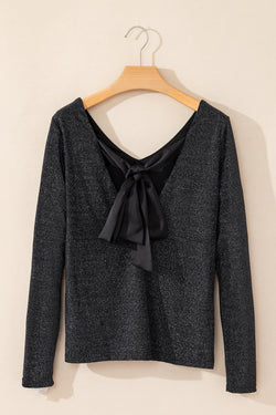 Black Sweet Bowknot Backless V Neck Top