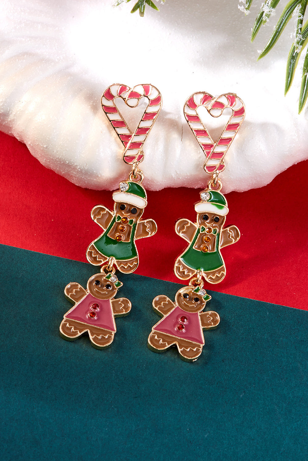 Thai Curry Christmas Candy Cane Gingerbread Drop Earrings