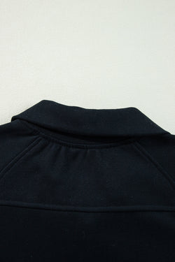 Black Quarter Zip Stand Neck Kangaroo Pocket Sweatshirt