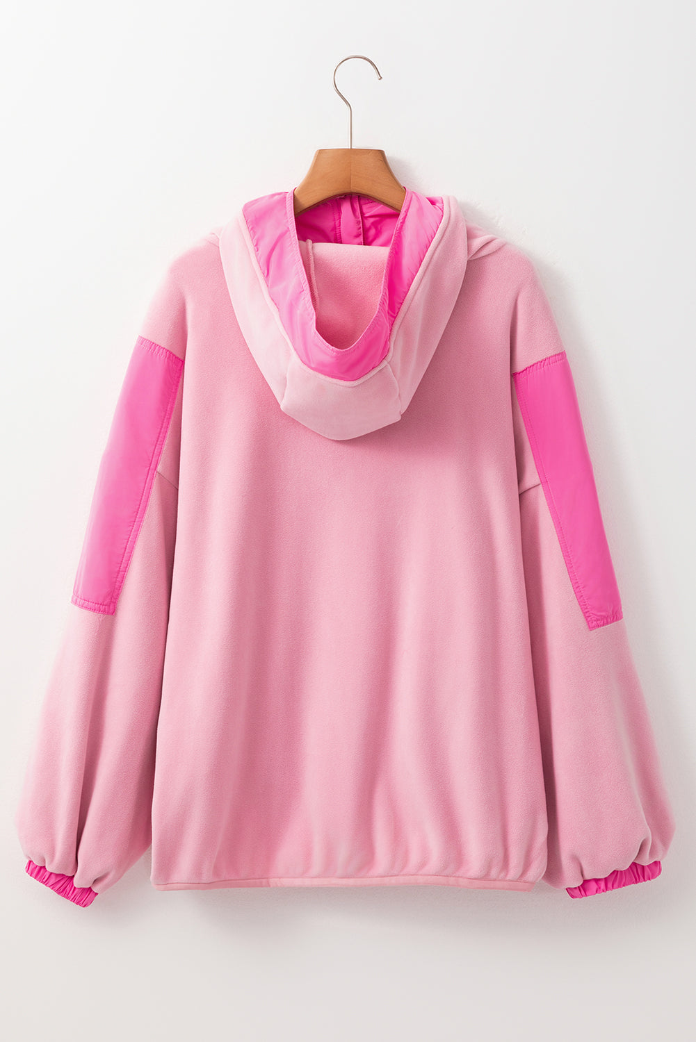 Pink Patchwork Half Zip Oversized Sherpa Hoodie