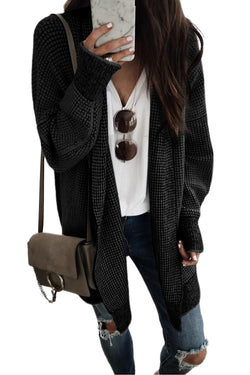 Grey Plaid Contrast Trim Casual Knit Cardigan