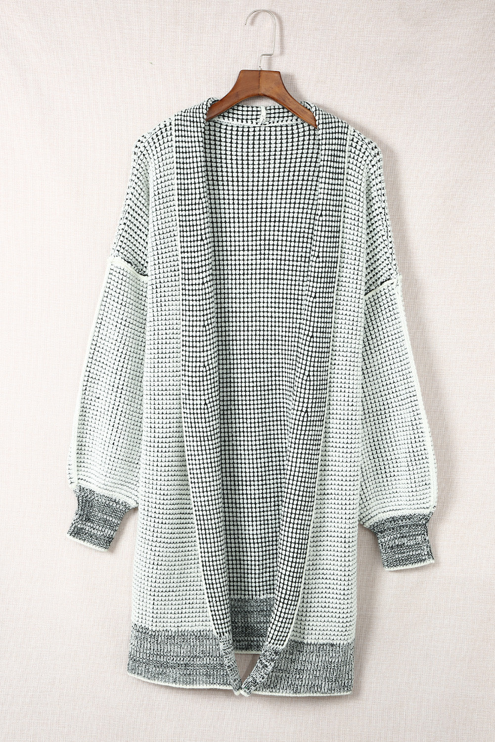 Grey Plaid Contrast Trim Casual Knit Cardigan