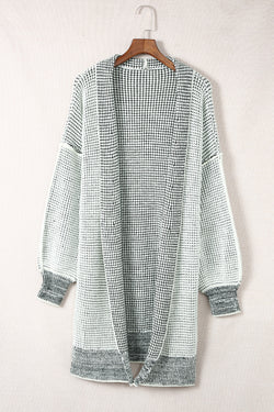 Grey Plaid Contrast Trim Casual Knit Cardigan