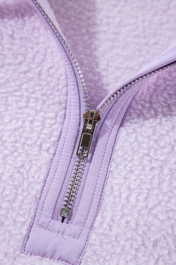 Lavendula Zipped Patch Pocket Fuzzy Drawstring Hoodie