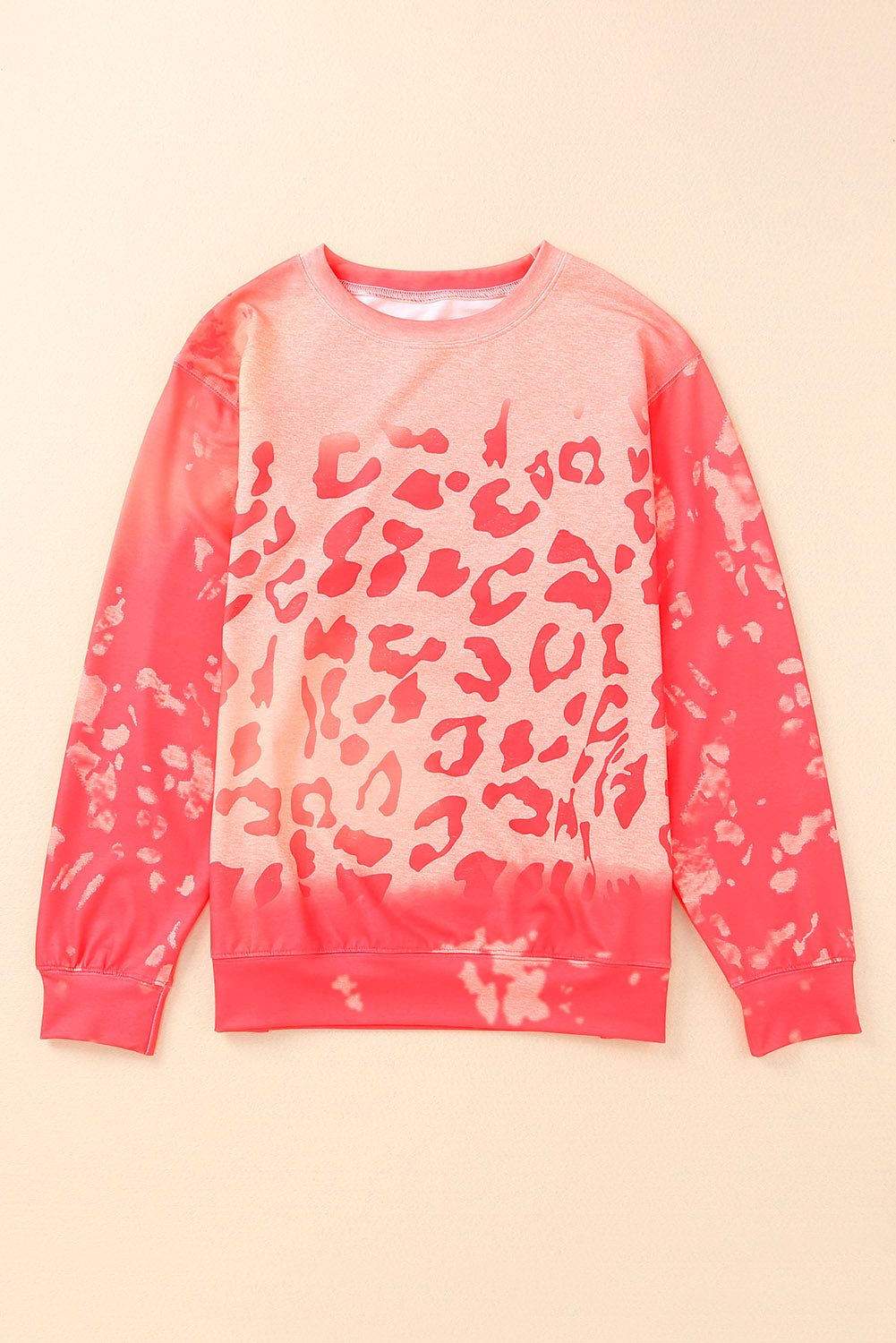 Pink Cheetah Print Drop Sleeve Bleached Sweatshirt