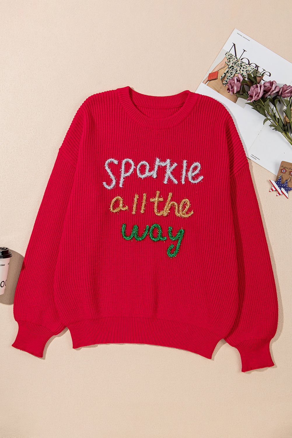 Racing Red Tinsel Sparkle All The Way Christmas Plus Size Sweater