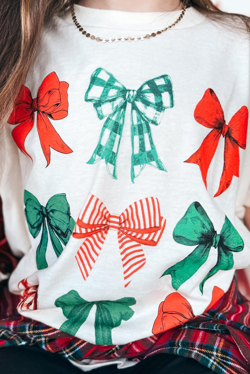 White Christmas Bowknot Graphic T Shirt