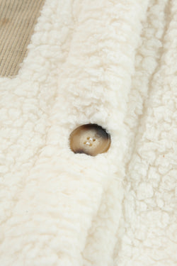 Beige Contrast Flap Pocket Single Breasted Teddy Coat