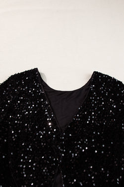 Chicory Coffee Sequin Twist Backless Long Sleeve Top