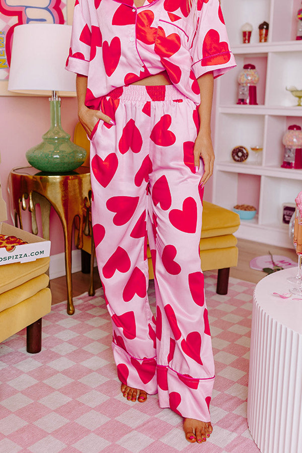 Pink Valentine Heart Short Sleeve Shirt Pajama Set