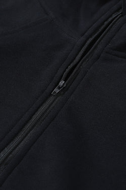 Black Zip Up Stand Collar Ribbed Thumbhole Sleeve Sweatshirt