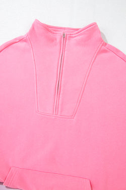 Black Zip-up Stand Neck Kangaroo Pocket Sweatshirt