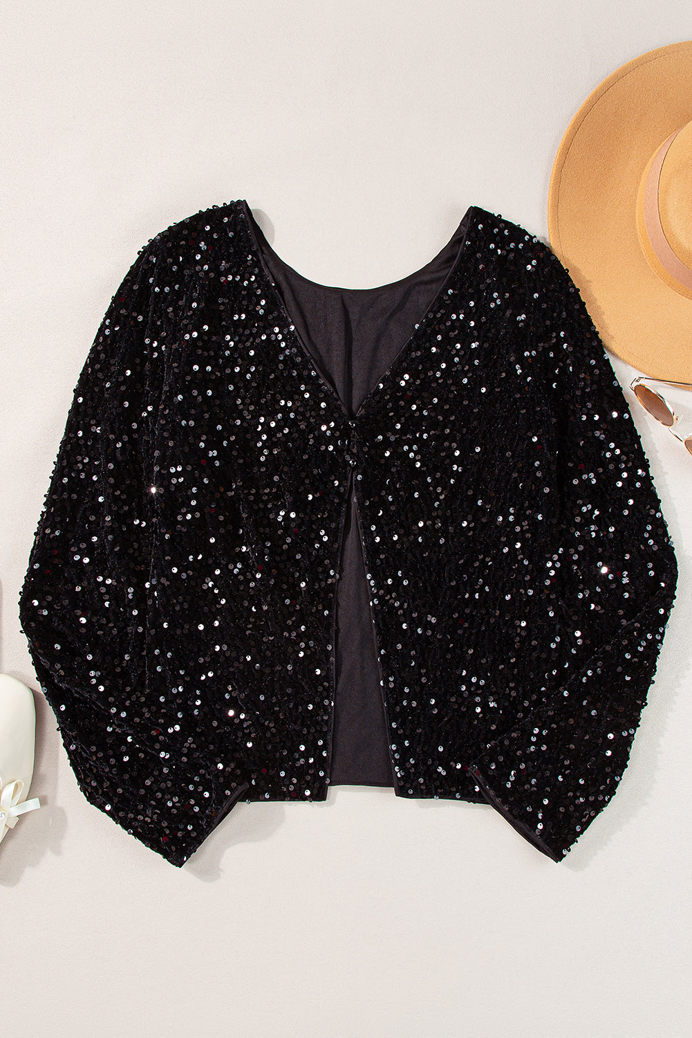 Chicory Coffee Sequin Twist Backless Long Sleeve Top