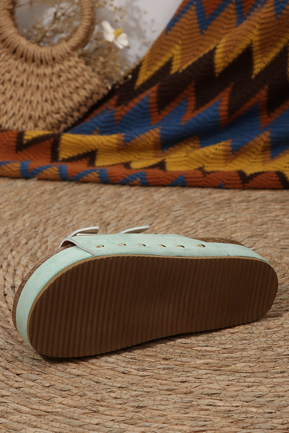 Black Suede Buckle Corky Platform Slides Shoes