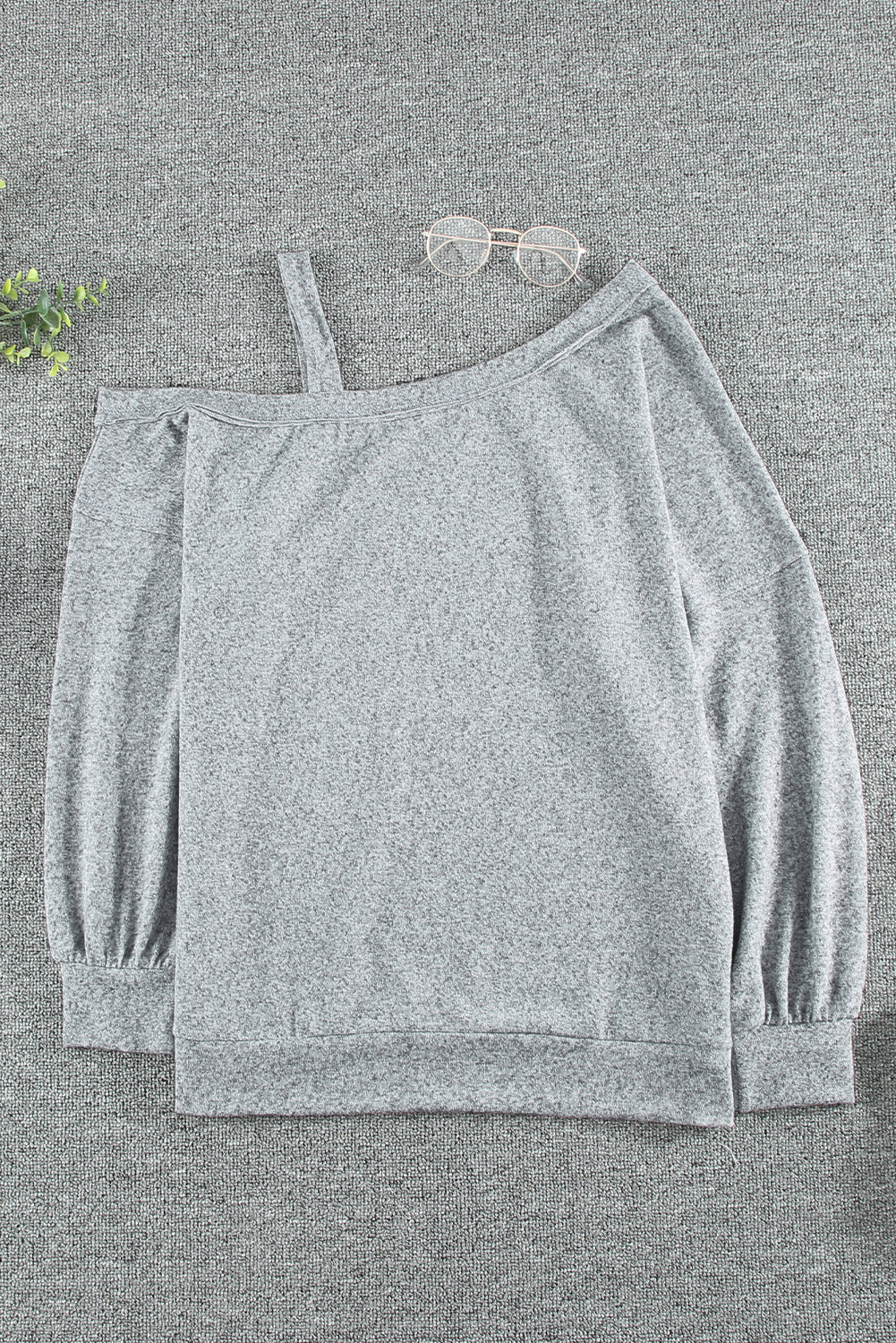 Gray Loose Fit Long Sleeve One Shoulder Top