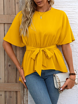 Ivy Lane Tied Round Neck Half Sleeve Blouse