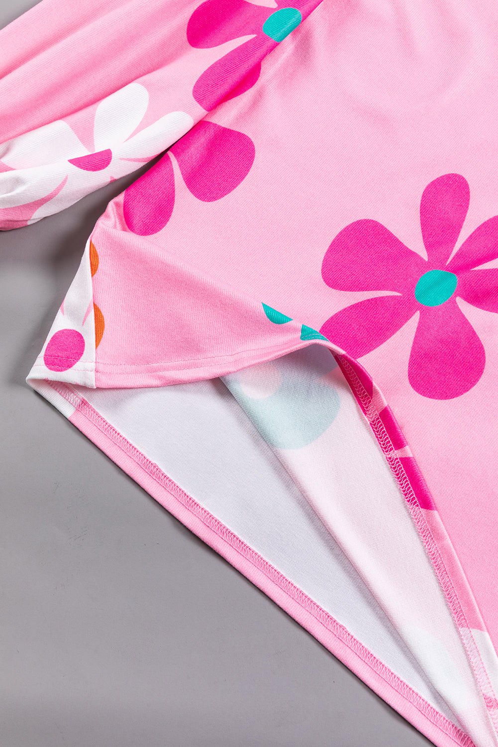 Pink 60s Floral Print Drop Shoulder Tunic Top