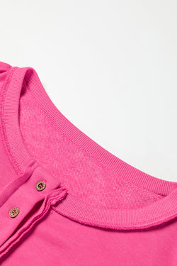 Hot Pink Slouchy Drop Shoulder Henley Sweatshirt