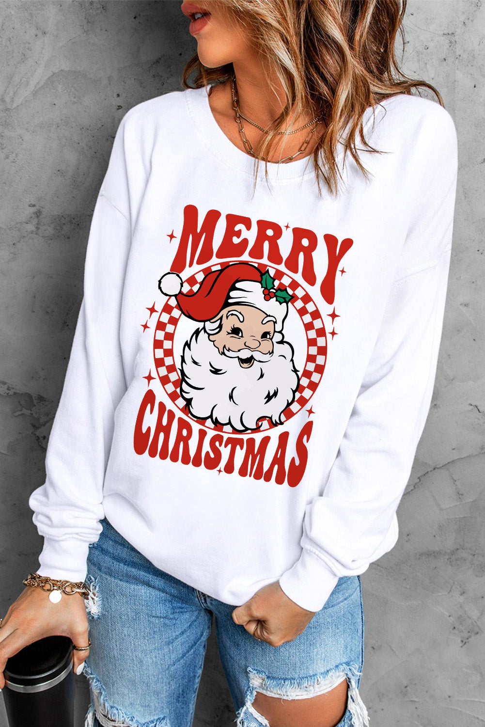 Black Santa Claus Merry Christmas Heat Transfer Printing Graphic Sweatshirt