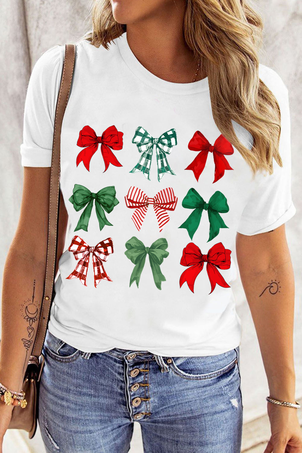 White Christmas Bowknot Graphic T Shirt