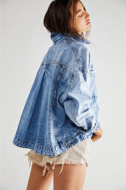 Black Washed Oversized Pocketed Denim Jacket