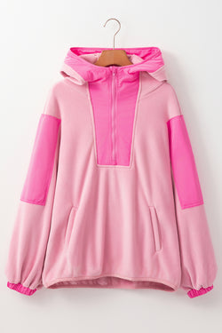 Pink Patchwork Half Zip Oversized Sherpa Hoodie