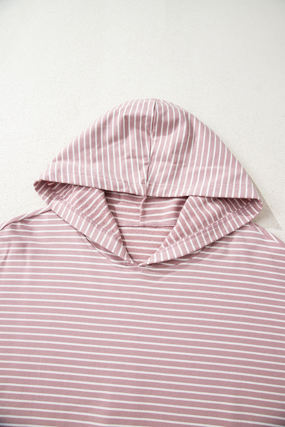 Rose Stripe Thumbhole Side Slits Drop Shoulder Loose Fit Hoodie