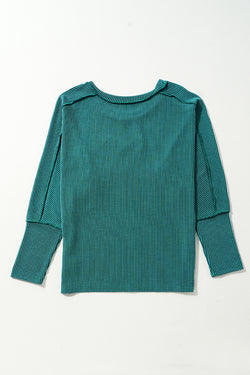 Green Merry Christmas Exposed Seam Ribbed Top