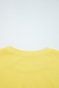 Yellow Cream Drop Shoulder Crop Pullover Drawstring Wide Leg Pants Set