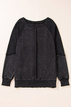 Light French Beige Patchwork Raglan Sleeve Exposed Seam Sweatshirt