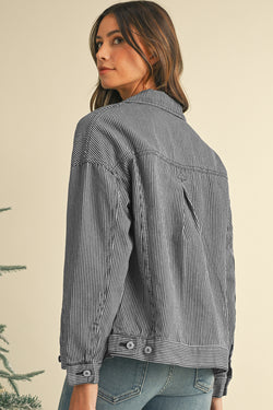 Black Washed Oversized Pocketed Denim Jacket