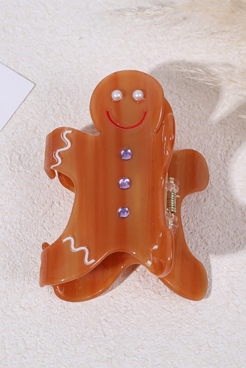 Thai Curry Pearl Rhinestone Gingerbread Man Hair Claw Clip