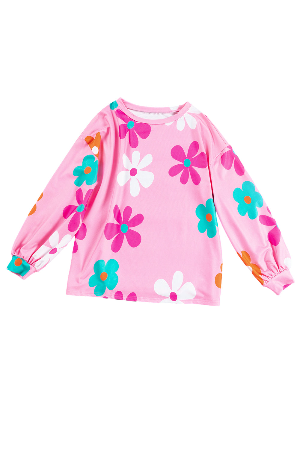 Pink 60s Floral Print Drop Shoulder Tunic Top