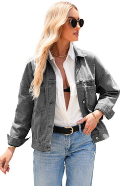 Black Washed Oversized Pocketed Denim Jacket