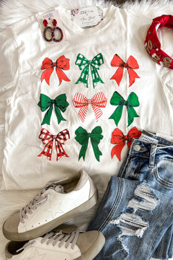 White Christmas Bowknot Graphic T Shirt