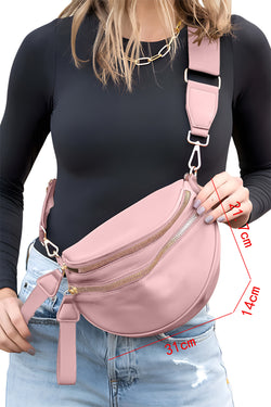 Bright Pink Strap Double Zipper Crossbody Bag