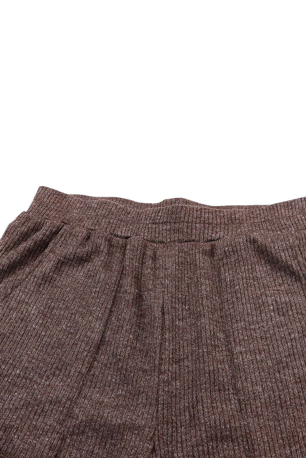 Brown Ribbed Henley Shirt and Wide Leg Pants Loungewear Set