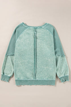 Light French Beige Patchwork Raglan Sleeve Exposed Seam Sweatshirt