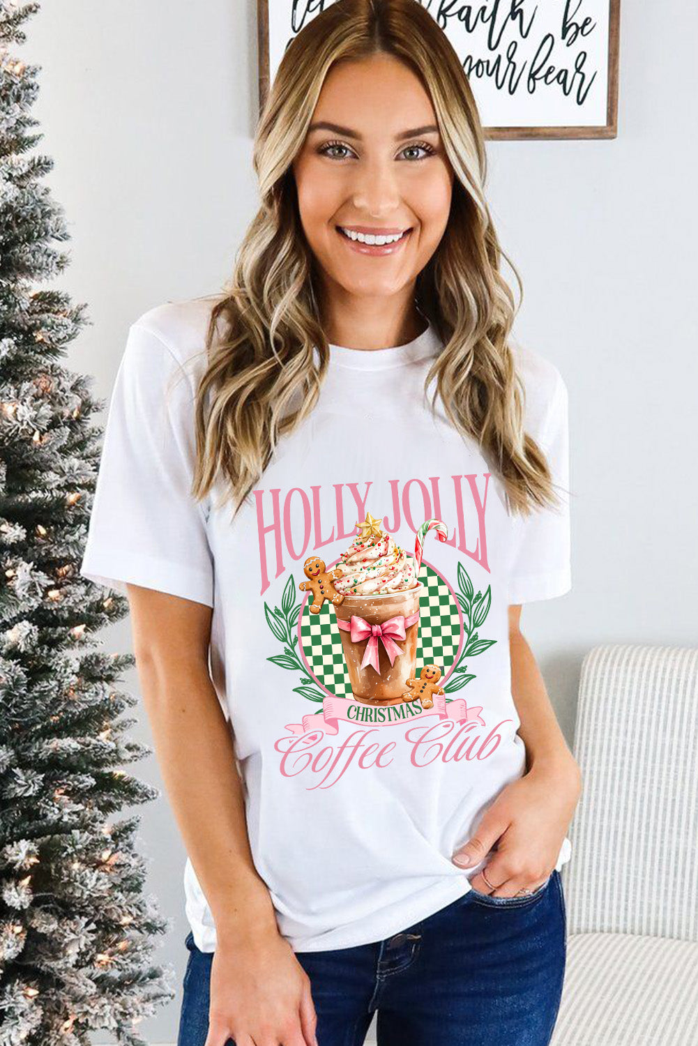 White Holly Jolly Christmas Coffee Club Graphic Tee